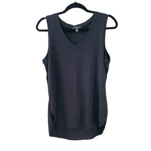 TRIBAL Black Sleeveless V-Neck Tank Top Blouse 
Rounded Hem S